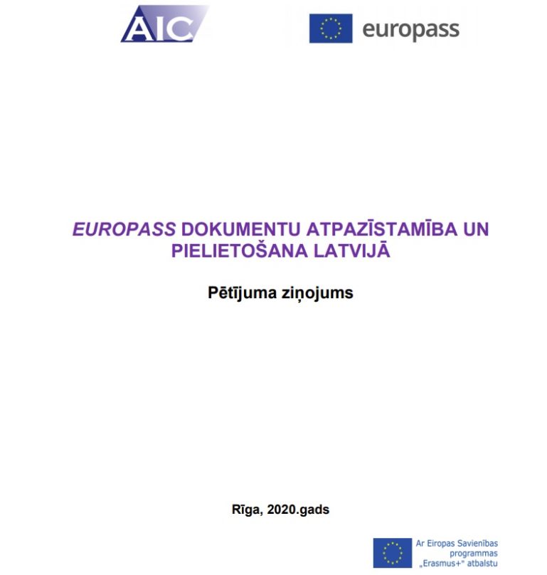 Publikācijas "Europass dokumentu atpazīstamību un pielietošanu Latvijā" pirmās lapas ekrānšāviņš