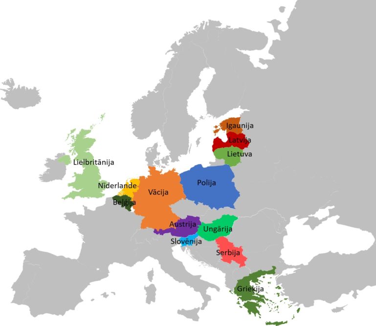 Eiropas karte, kurā atzīmētas valstis, kurās ir kvalifikāciju datubāzes / reģistri